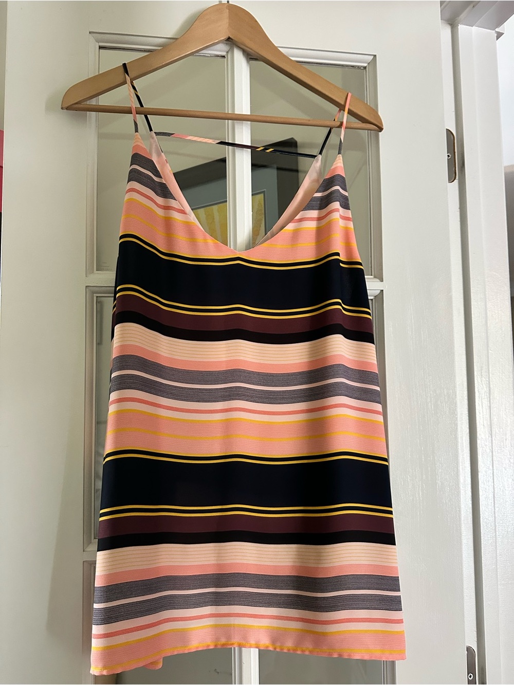 LOFT Striped Mini Slip Dress in Pink, Black & Yellow